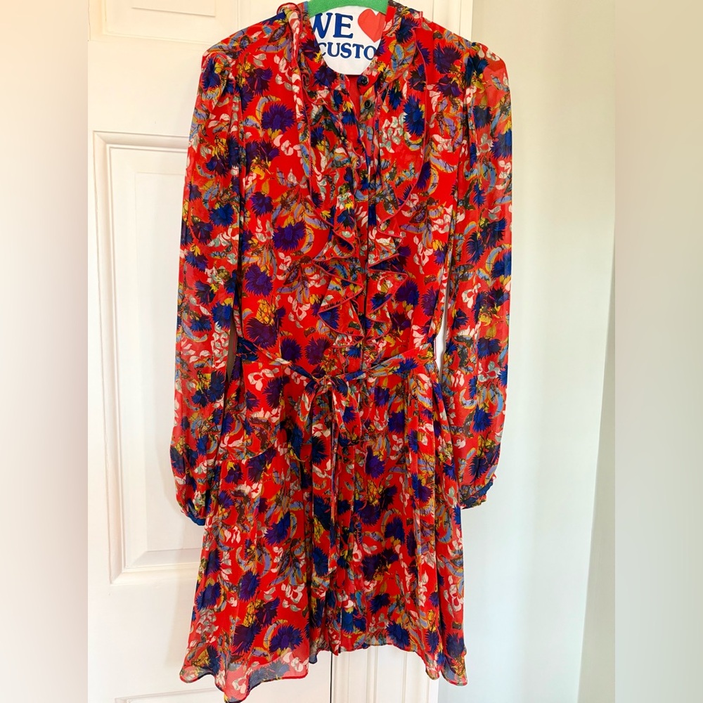 SALONI Multicolor Silk Floral Long Sleeve Dress